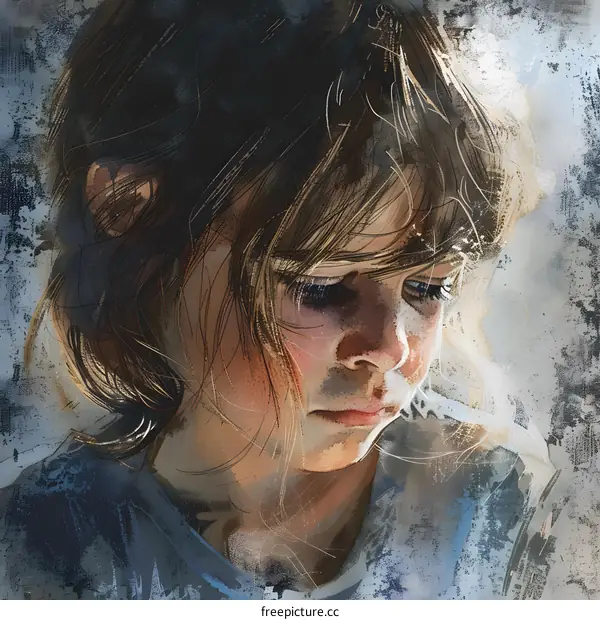 Portrait of a sad girl with brown hair