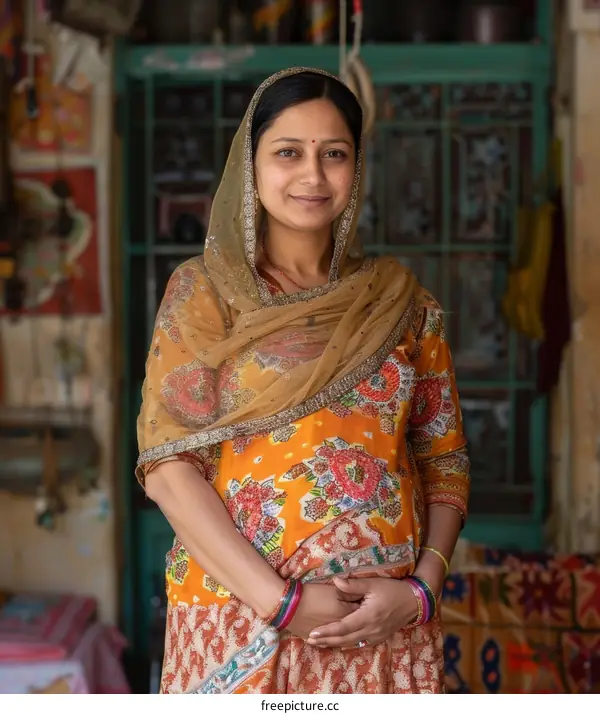 Indian Pregnant Woman in Traditional Dress