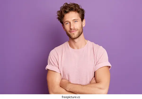 Portrait of a Caucasian Man in a Pink T-Shirt
