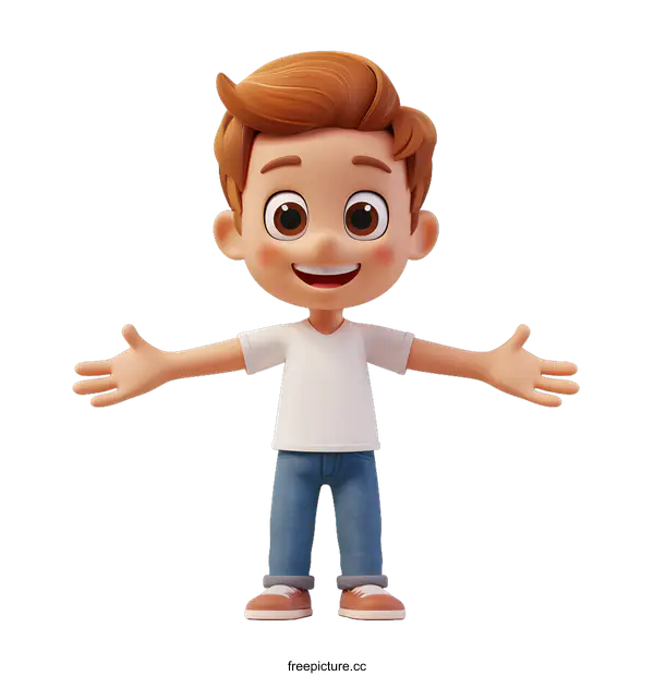 [Transparent Background PNG]Smiling Cartoon Boy with Open Arms