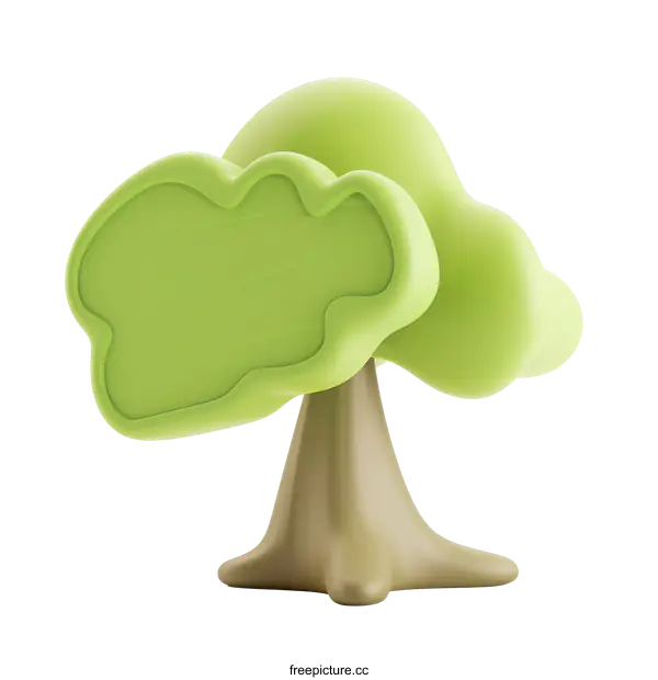 [Transparent Background PNG]Green Tree With Blank Banner 3D Illustration