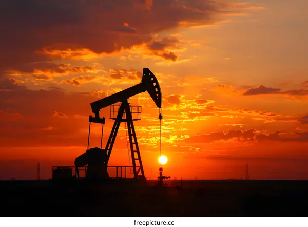 Oil field at sunset