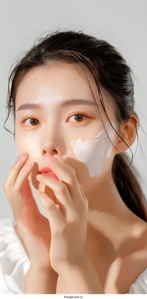 Beautiful Young Asian Woman with White Face Mask