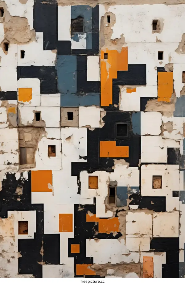 Colorful geometric shapes painted on a wall