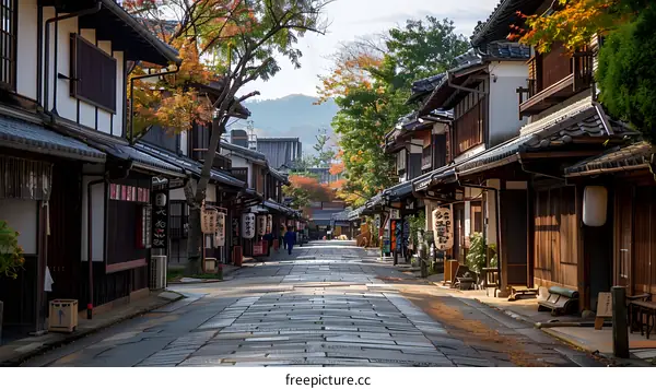 Traditional Japanese Street in Autumn