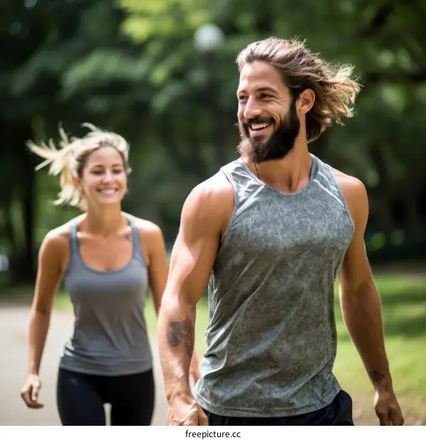 Couple running in the park