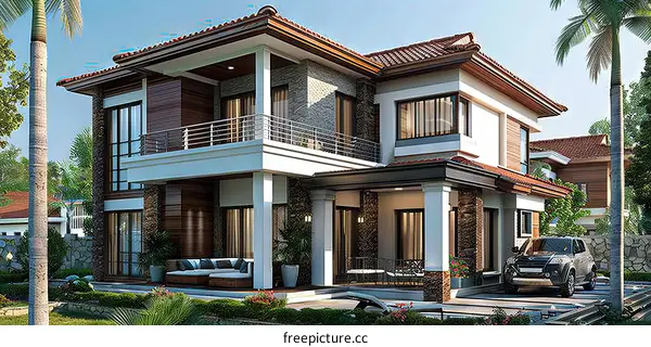 Modern House Surrounded by Palm Trees