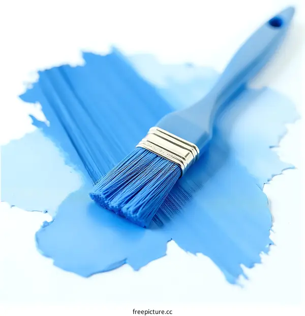 Blue Paint Brush Stroke on White Background