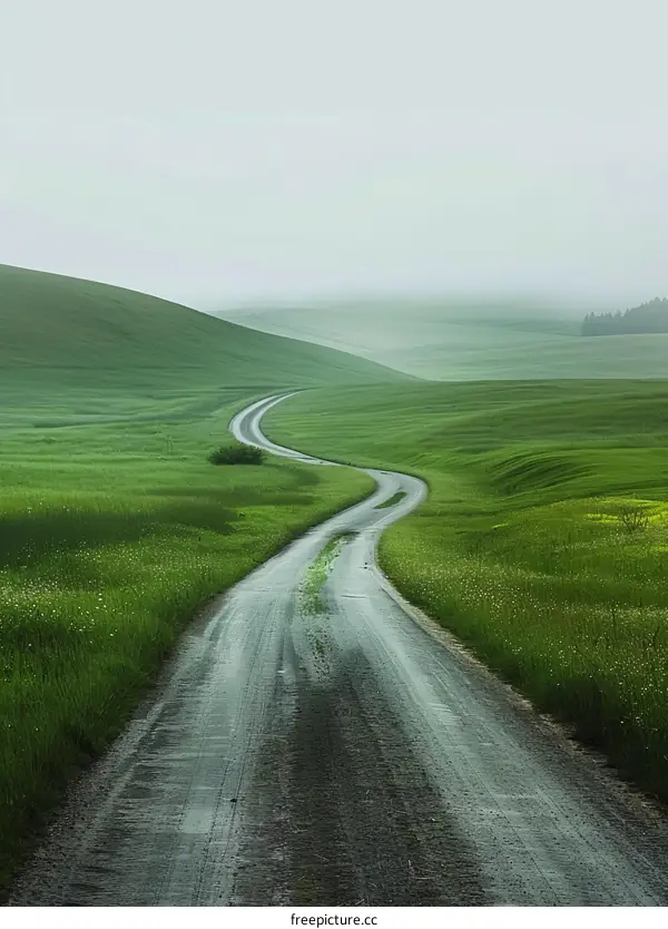 Winding Road Through Lush Green Hills