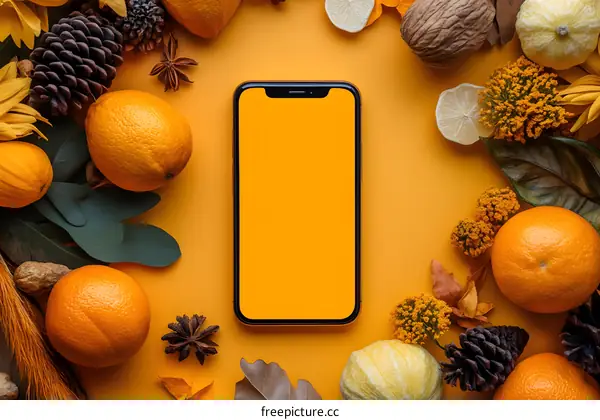 Autumn Phone Mockup With Orange Fruit