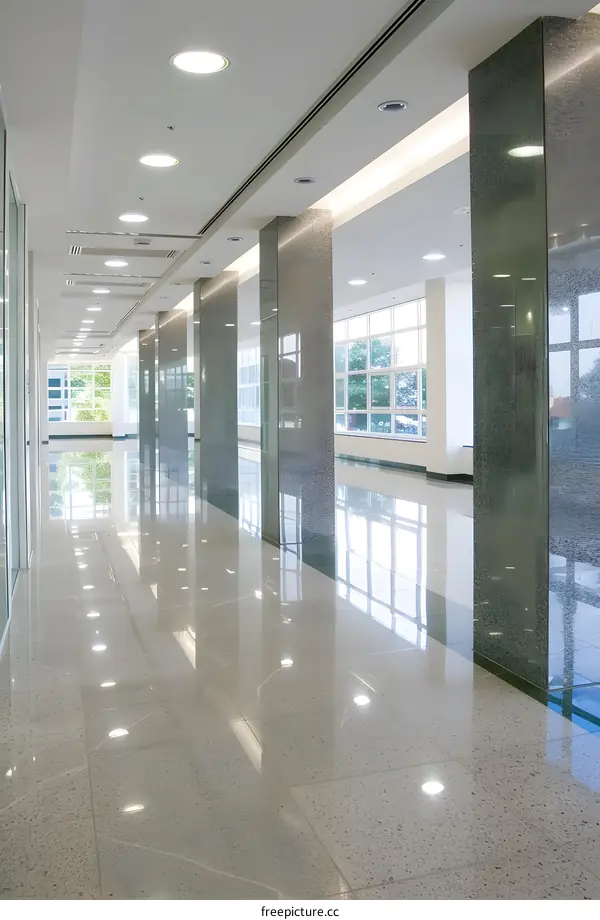 Modern Office Hallway With Stone Columns