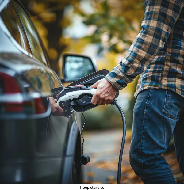 Man Plugs In His Electric Car To Charge It At Home