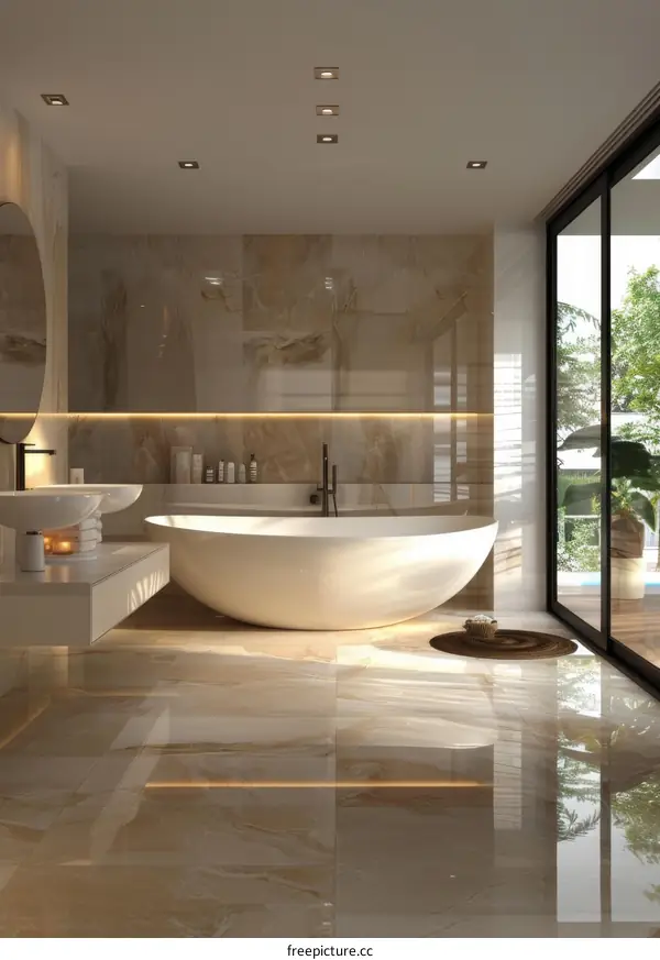 Modern Luxury Bathroom Design with Marble Tiles