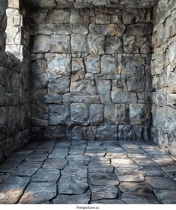 3D rendering of the interior of a stone room