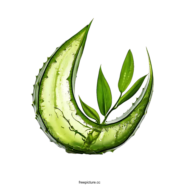 [Transparent Background PNG]Aloe Vera Leaf with Gel and Water Drops