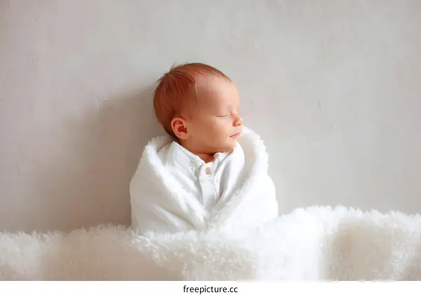 Peaceful Newborn Baby Sleeping on Soft White Blanket