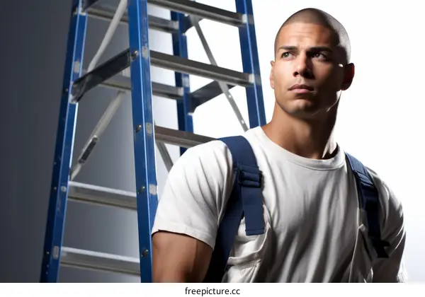Portrait of a construction worker with ladder