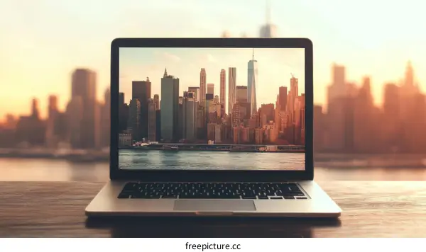 Laptop Displaying New York City Skyline