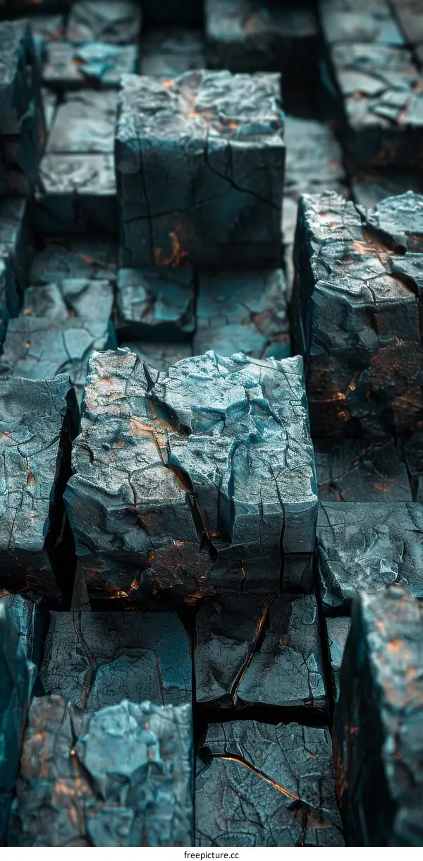 Abstract Blue Cracked Stone Blocks 3D Background