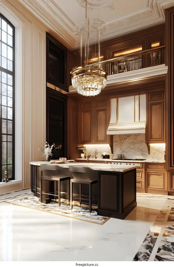 Modern Luxury Kitchen Interior Design With Chandelier