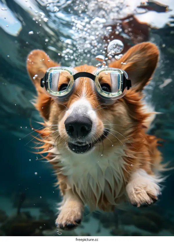 Underwater Corgi in Goggles