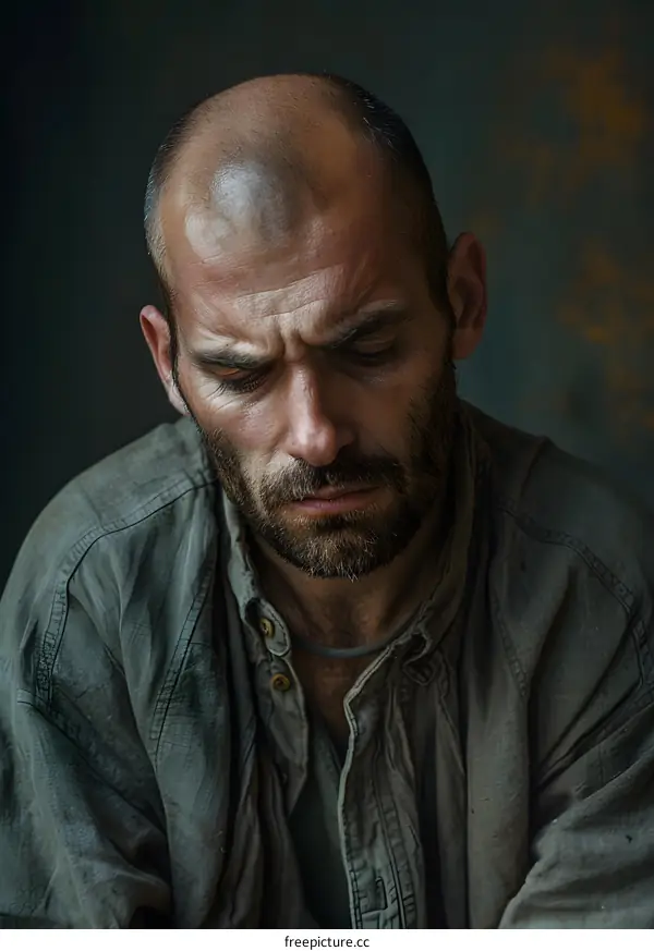 Portrait of a Man with a Sad Expression, Looking Down