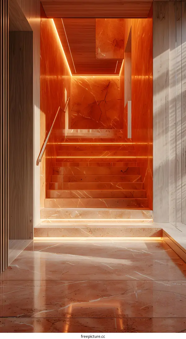Modern Interior Staircase with Orange Marble