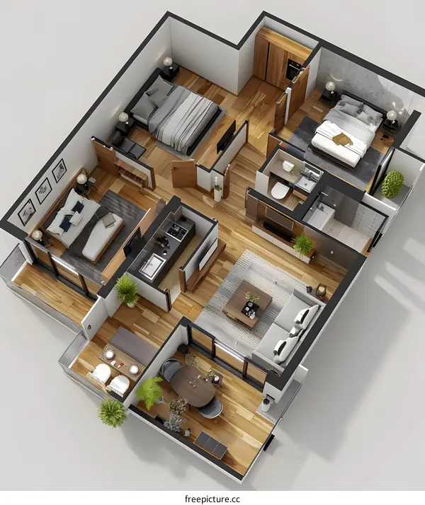 Modern Apartment Floor Plan Design with Balcony