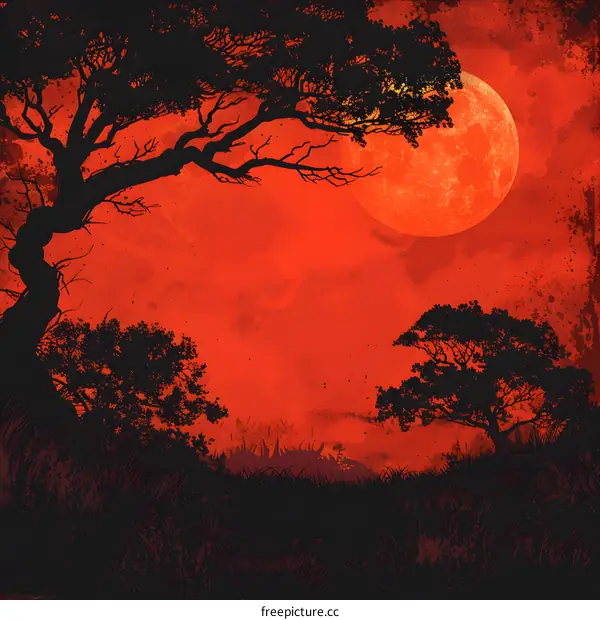 Blood red moon in the desolate wilderness