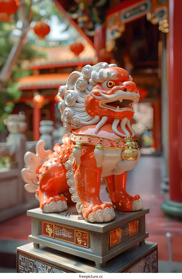 A ceramic lion statue