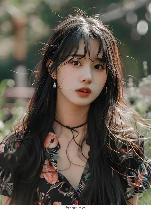 Portrait of a Young Woman with Long Black Hair