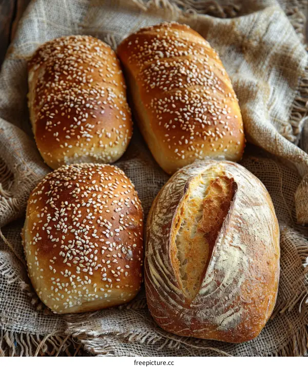 Artisan Bread with Sesame Seeds on Burlap