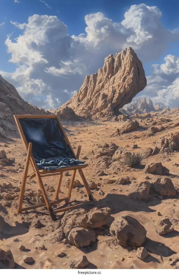 Easel in Desert Landscape with Large Rock Formation