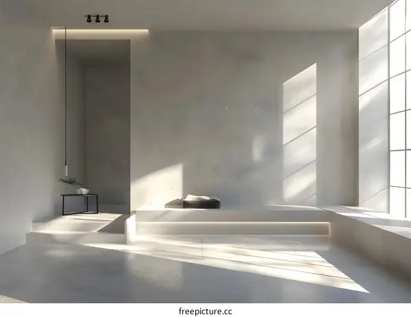 Minimalist Interior Design With White Walls and Sunbeams