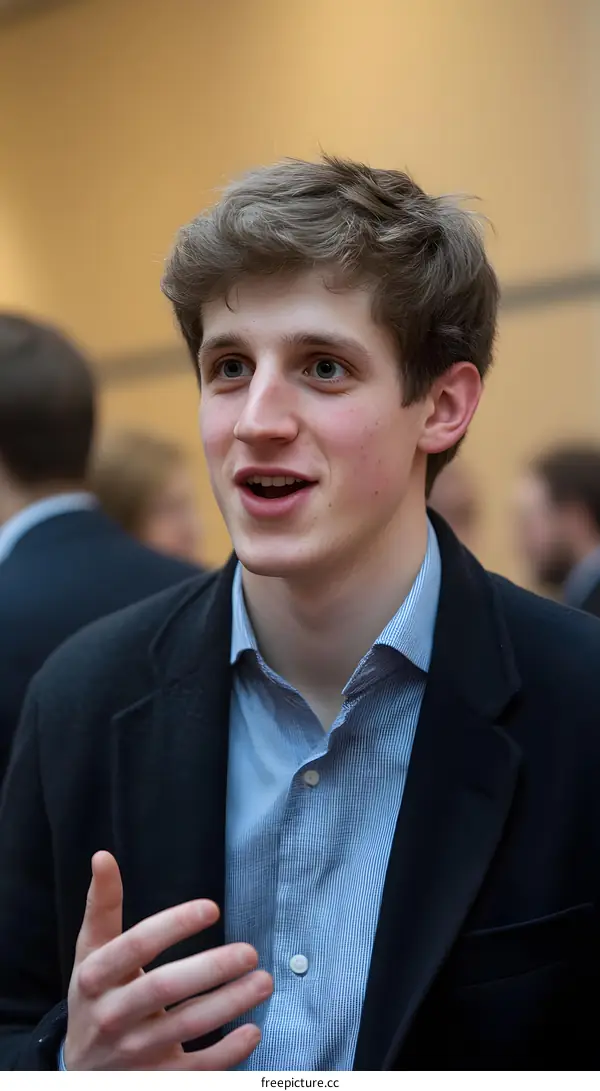 Portrait of a Young Man in a Blue Shirt and a Black Blazer