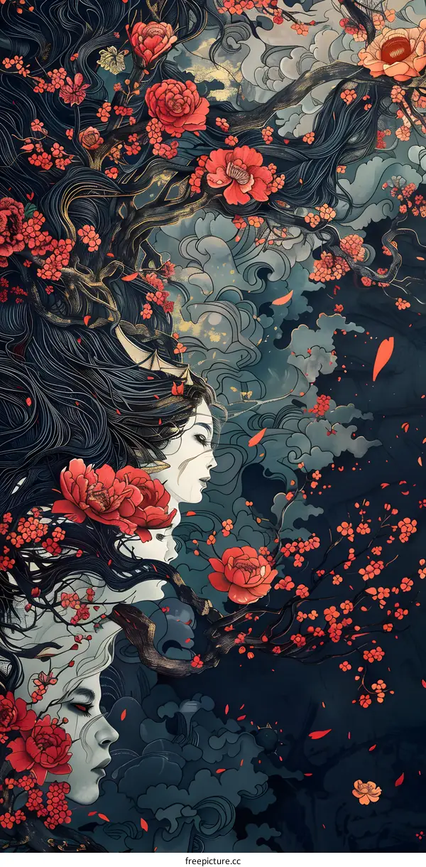 Fantasy Art of a Woman with Flowers