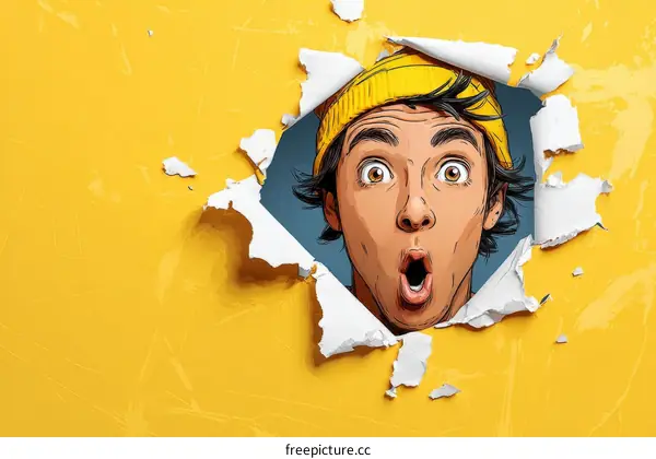 Surprising Face Peeking Through Ripped Paper