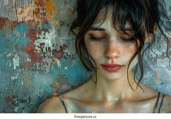 Portrait of a Young Woman with Freckles and White Paint