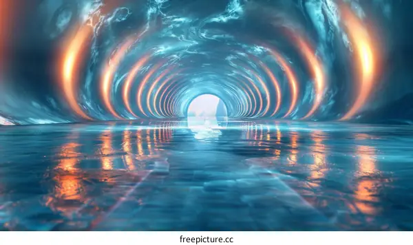 Glowing Futuristic Tunnel in Blue and Orange