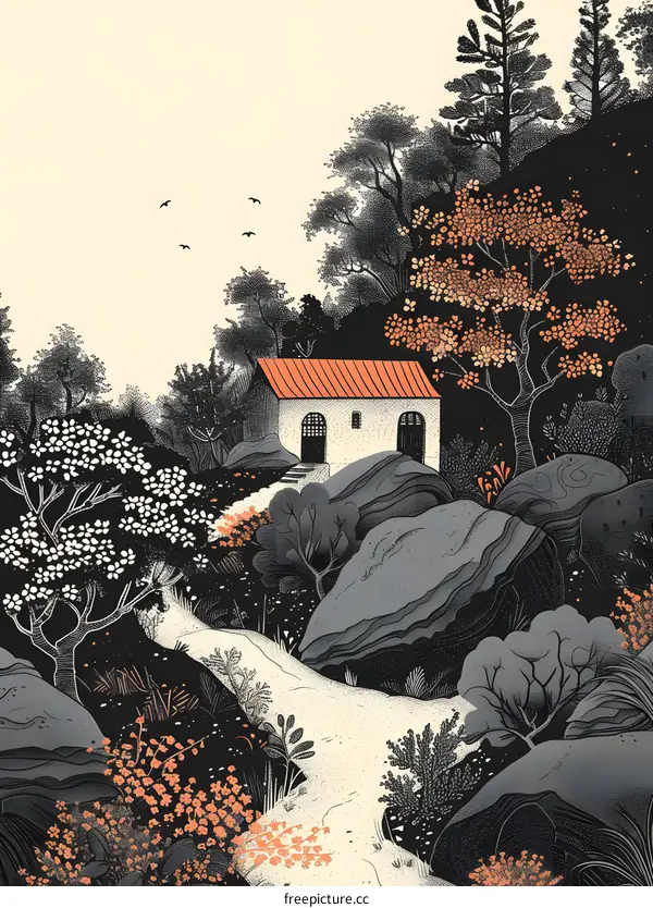 House in a Forest Illustration