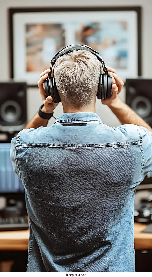 Man Listening to Music in a Recording Studio