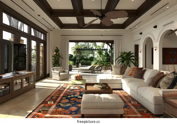 Modern Luxury Living Room Interior Design With Large Windows and Outdoor View