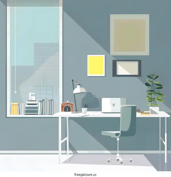 Simple Minimalist Home Office Illustration with Desk and Chair