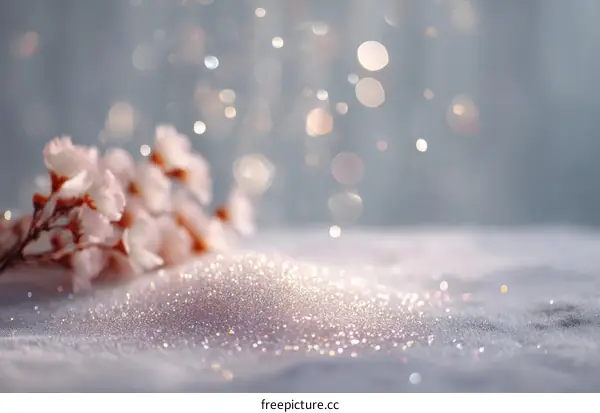 Delicate Pink Cherry Blossom on Glittering Snow
