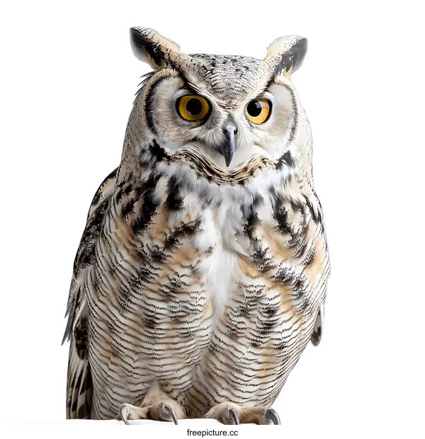 [Transparent Background PNG]Close-up of a Great Horned Owl