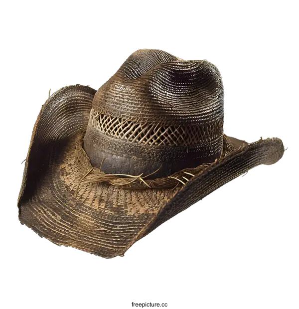 [Transparent Background PNG]Vintage Brown Straw Cowboy Hat Isolated on White Background