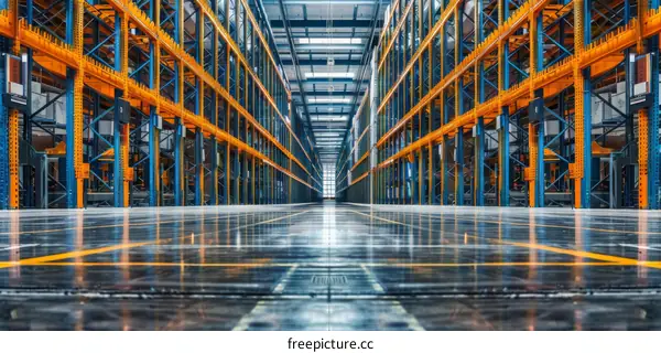 Warehouse Interior with High Shelves for Storage and Distribution