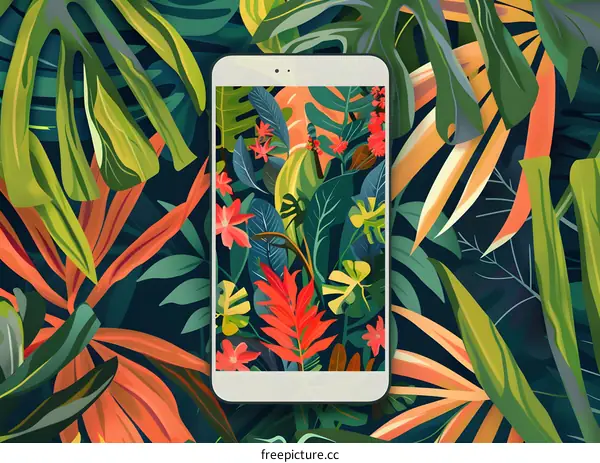 Phone Screen Tropical Leaves Jungle Wallpaper Design