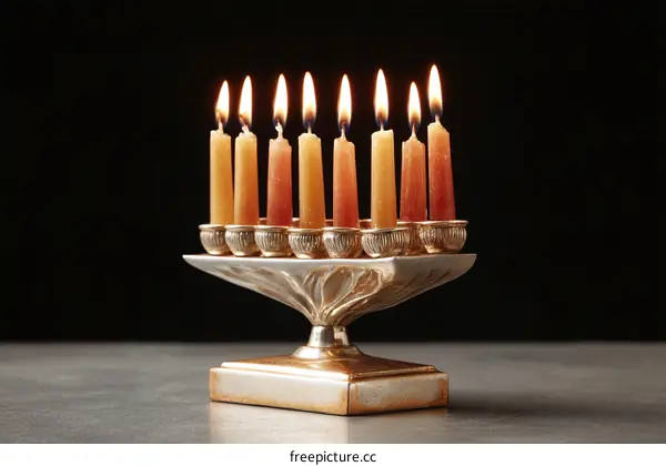 Hanukkah Menorah with Lit Candles