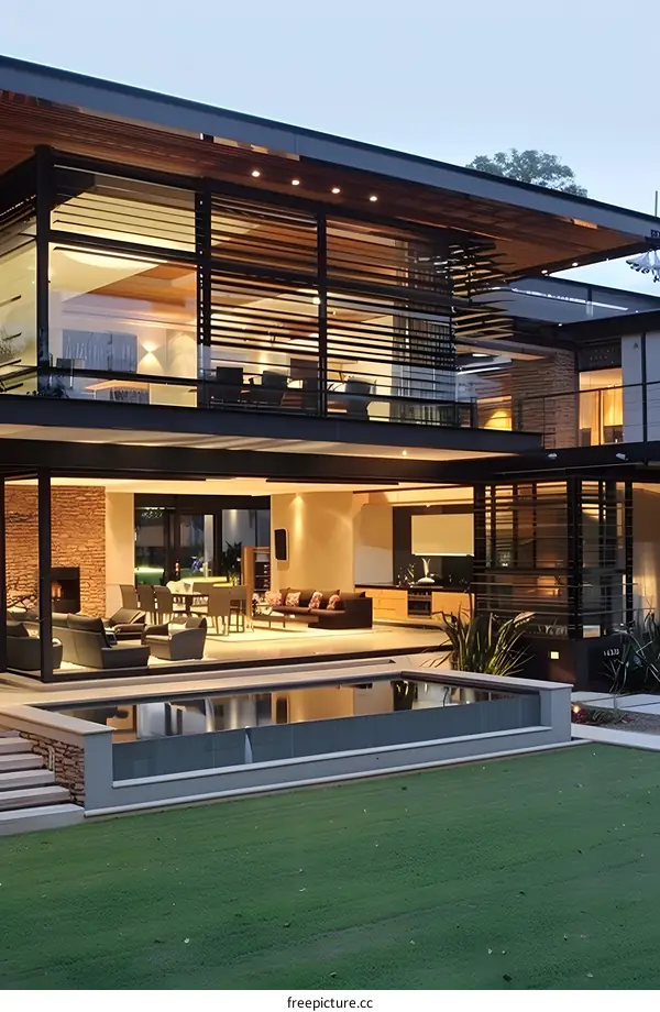 Modern Home with a Pool and Large Windows